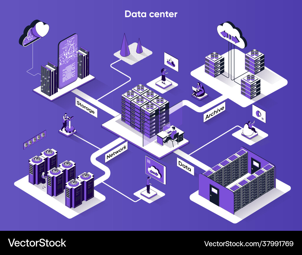 Data center isometric web banner networking Data center isometric web banner networking vector image
