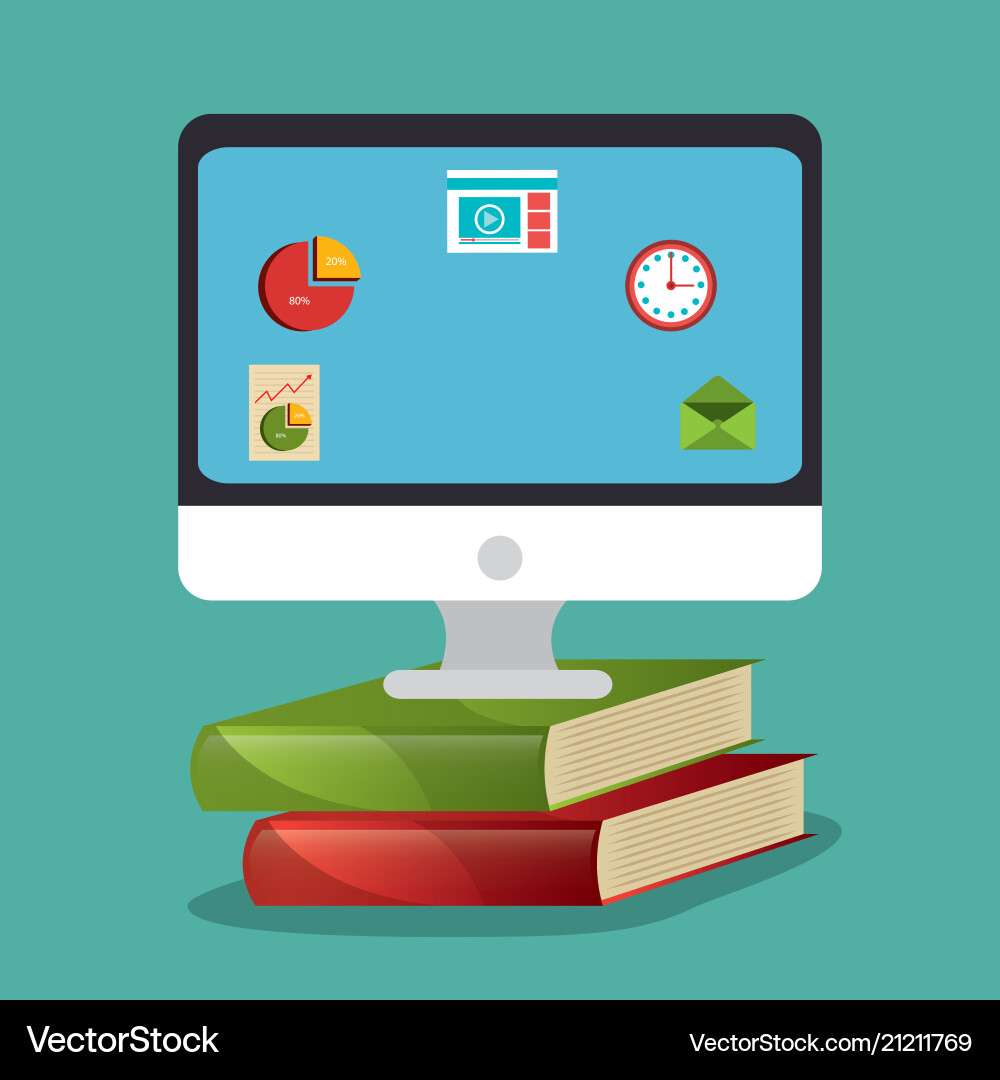 Electronic learning with computer Electronic learning with computer vector image