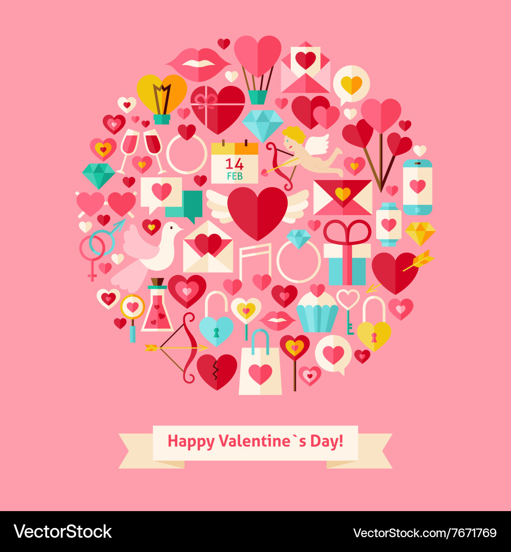 Flat style valentines day objects concept Vector Image