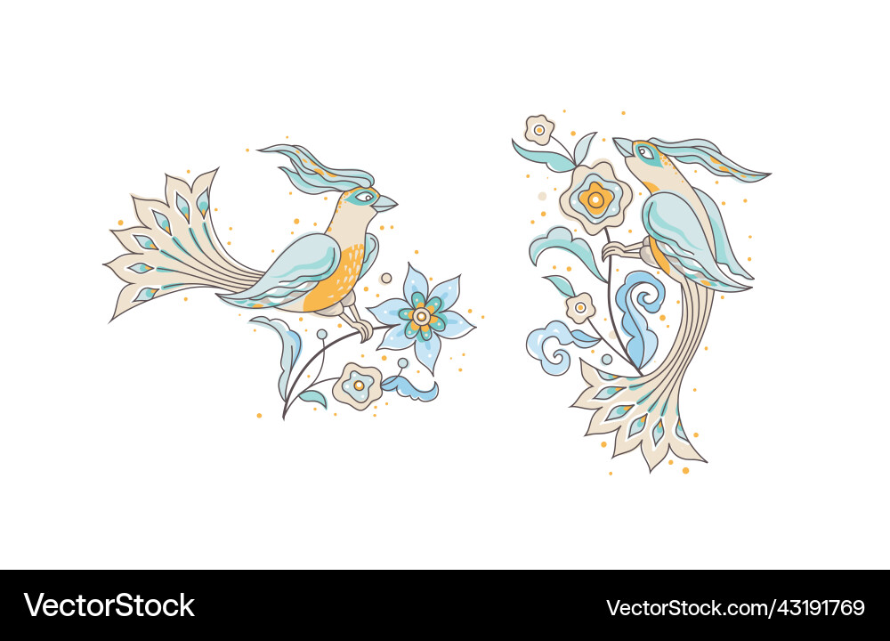 Floral with bird vignette border design element vector image