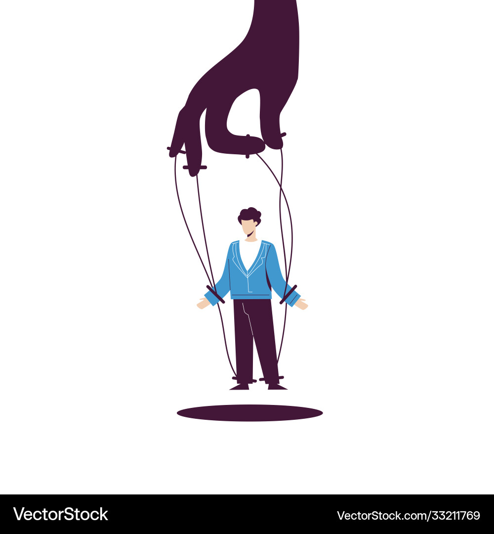 Hand with character puppet concept man bound Hand with character puppet concept man bound vector image