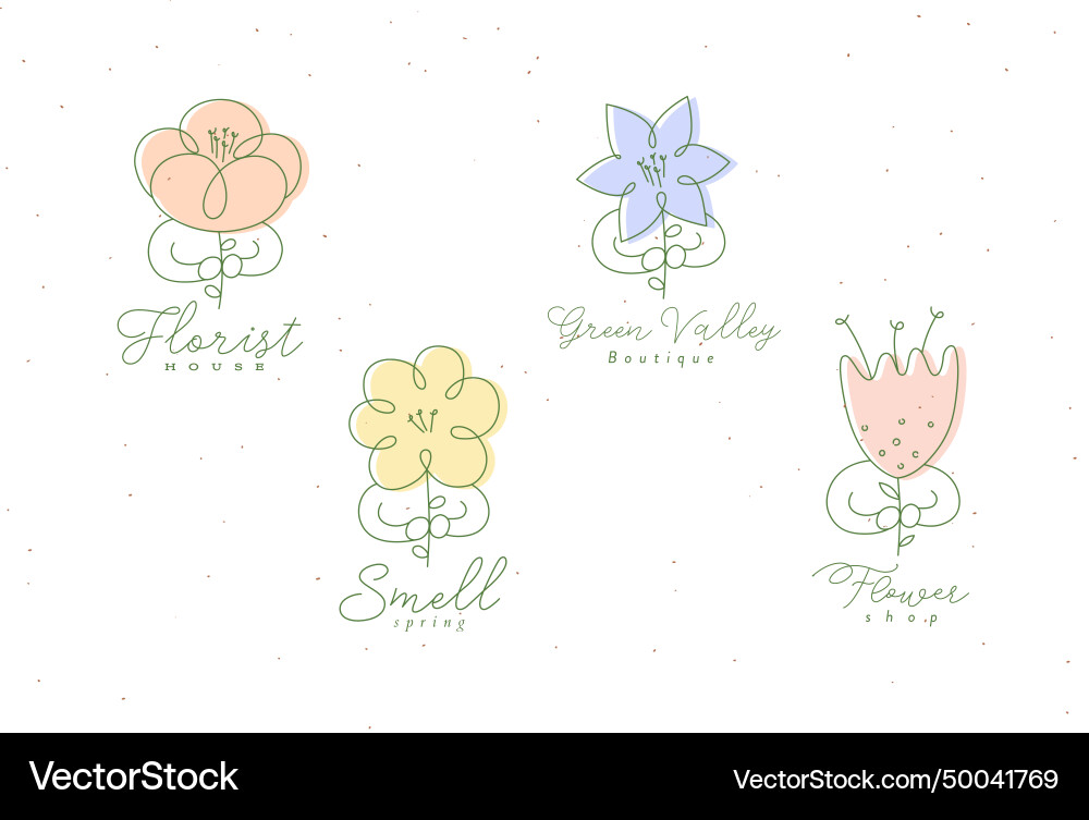 Man with flower labels set in minimalism linear vector image