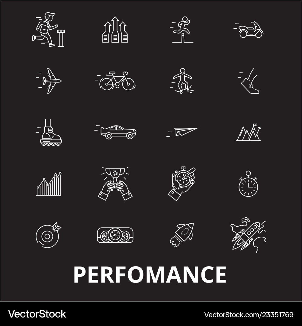 Performance editable line icons set on black Performance editable line icons set on black vector image