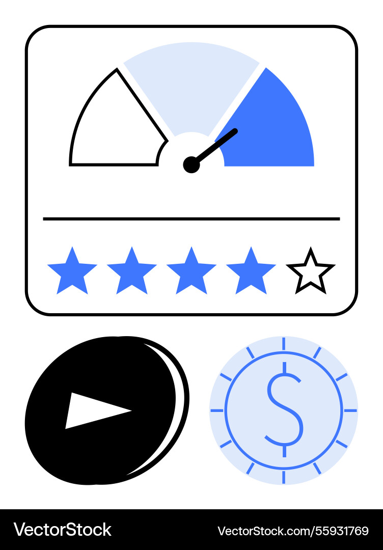 Performance meter with rating system play button Performance meter with rating system play button vector image