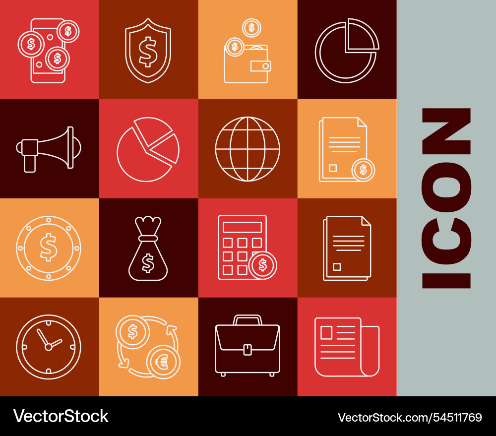 Set line file document finance wallet with coins Set line file document finance wallet with coins vector image