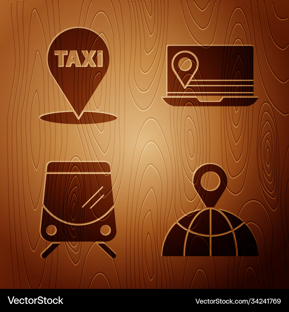 Set location on globe map pointer with taxi Set location on globe map pointer with taxi vector image