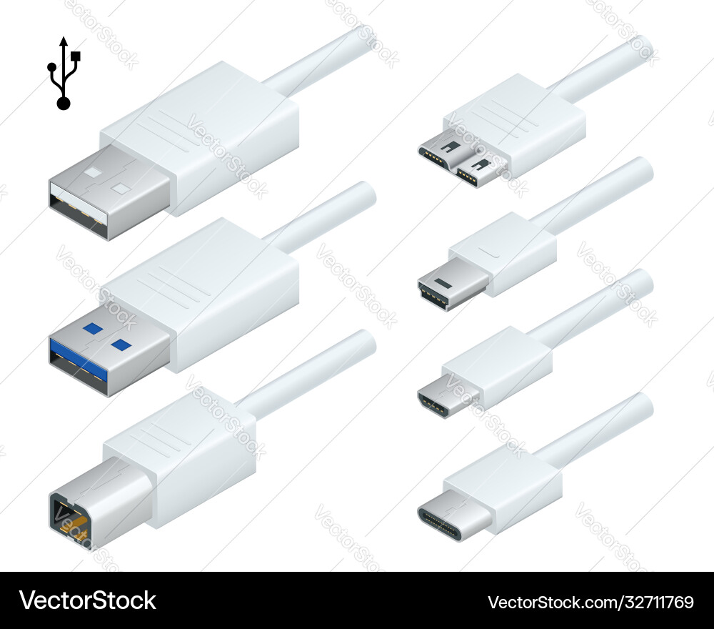 USB Cable Set - Isometric View Royalty Free Vector Image