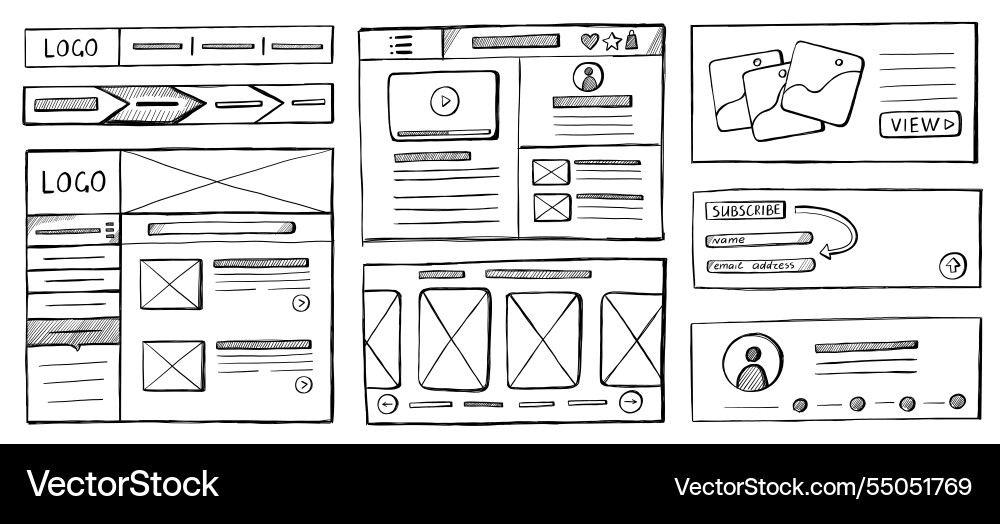 Website sketch hand drawn wireframe ui ux nuttins Website sketch hand drawn wireframe ui ux nuttins vector image