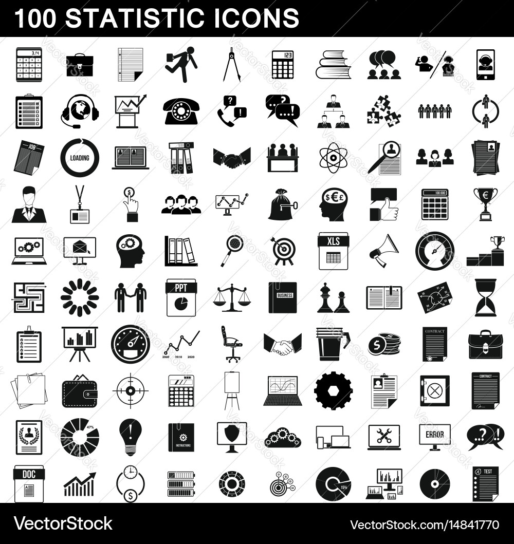 100 statistic icons set simple style vector image