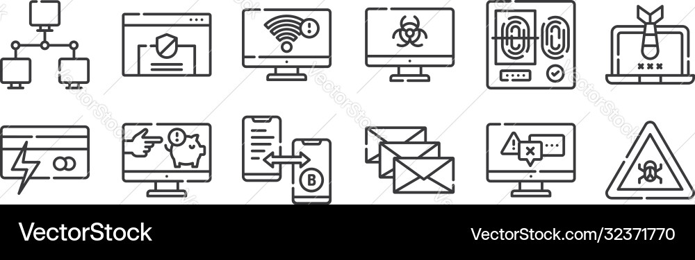 12 set linear hacker icons thin outline 12 set linear hacker icons thin outline vector image