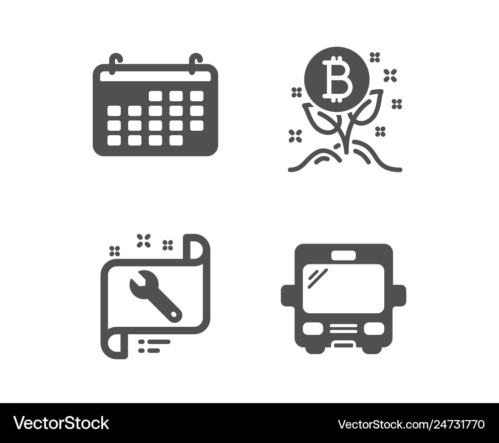Bitcoin project calendar and spanner icons bus Vector Image