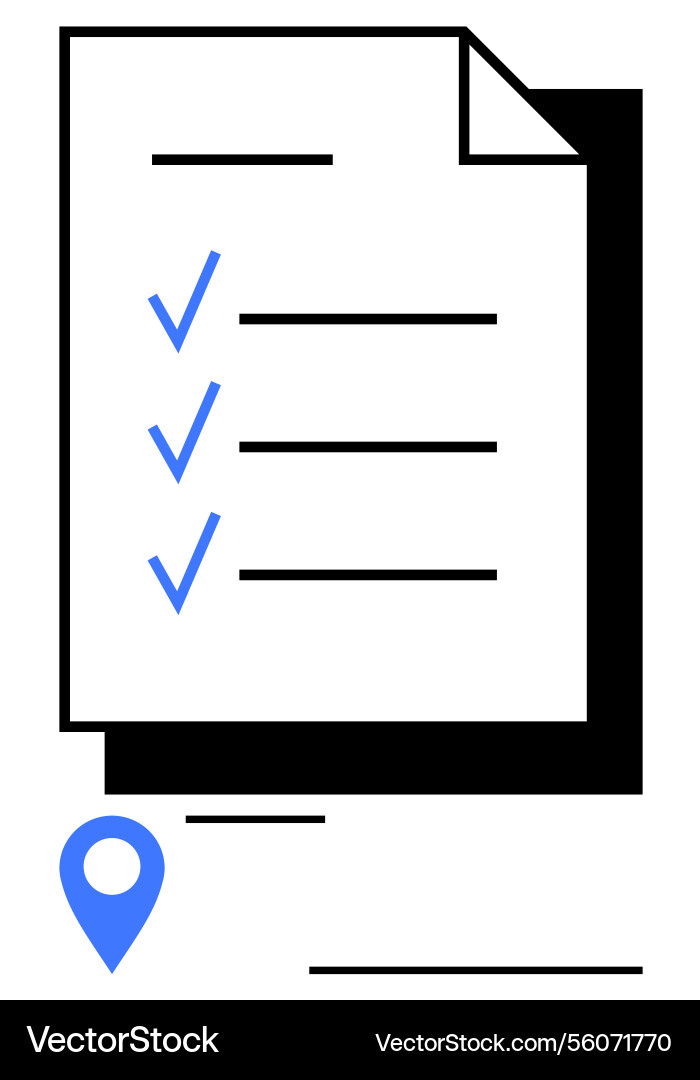 Checklist with blue checkmarks and map marker Checklist with blue checkmarks and map marker vector image