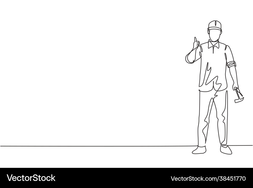 Continuous one line drawing a carpenter standing Continuous one line drawing a carpenter standing vector image