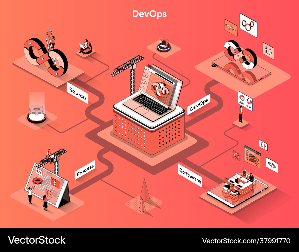Devops isometric web banner development Devops isometric web banner development vector image