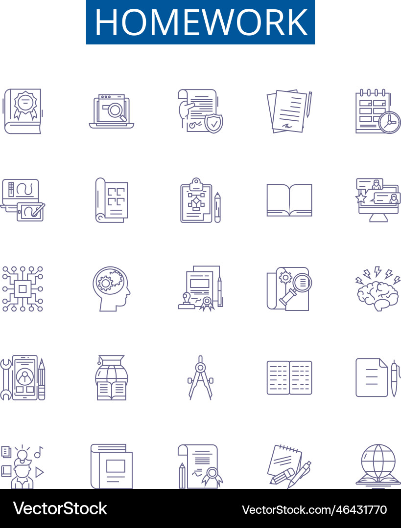 Homework line icons signs set design collection Vector Image