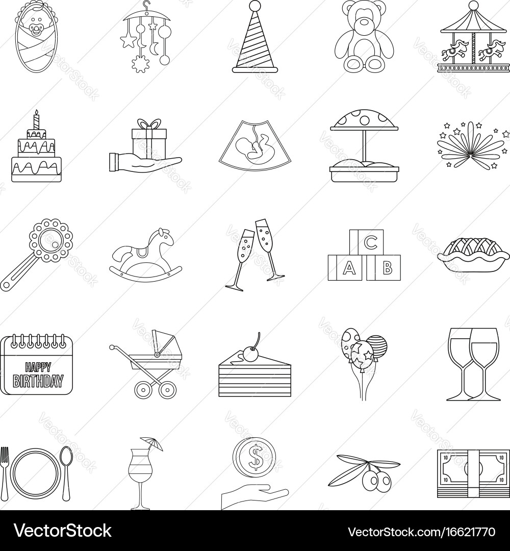 Kids Party Outline Icons Vector Image