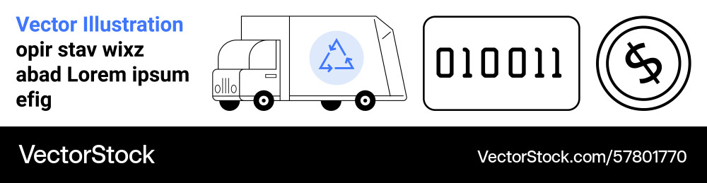 Recycling truck with binary code panel Vector Image