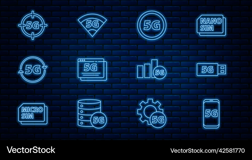 Set line mobile with 5g network modem and icon Set line mobile with 5g network modem and icon vector image