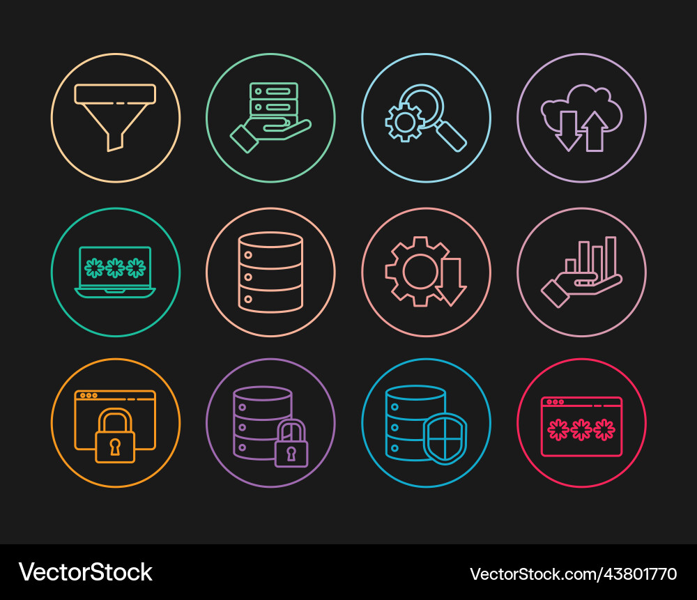 Set line password protection pie chart Vector Image