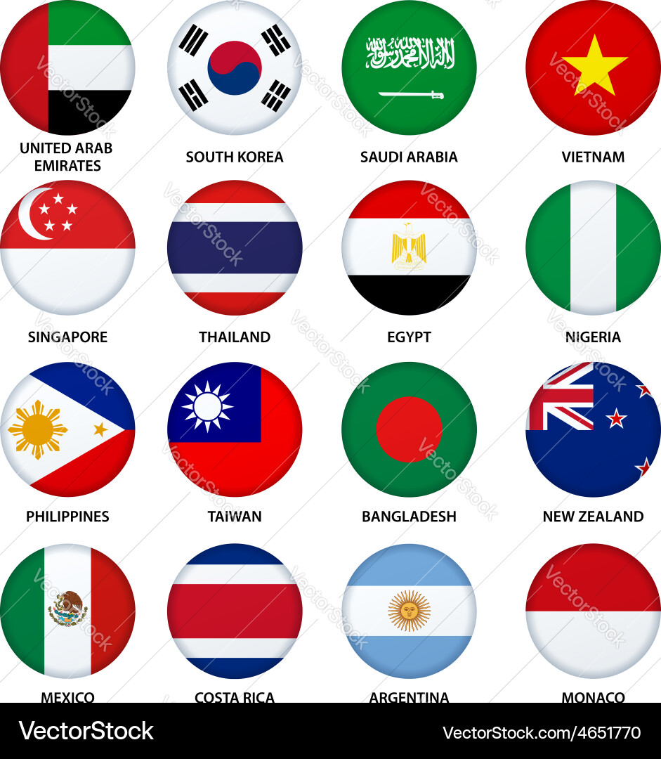 Set of round flags buttons - 3 vector image