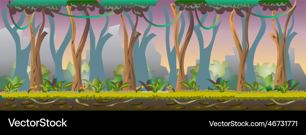 2d side scrolling forest game background vector image
