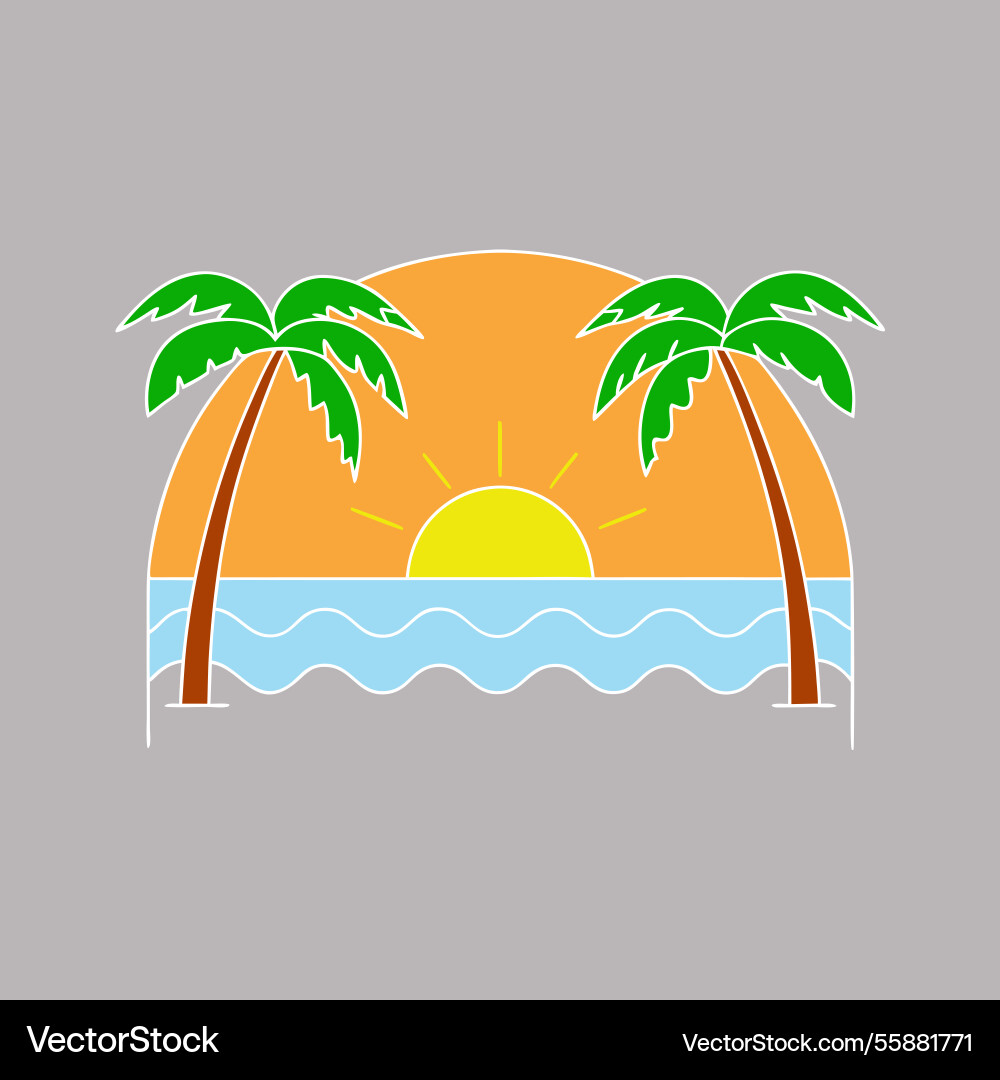 A retro beach with waves palm trees and synth Vector Image
