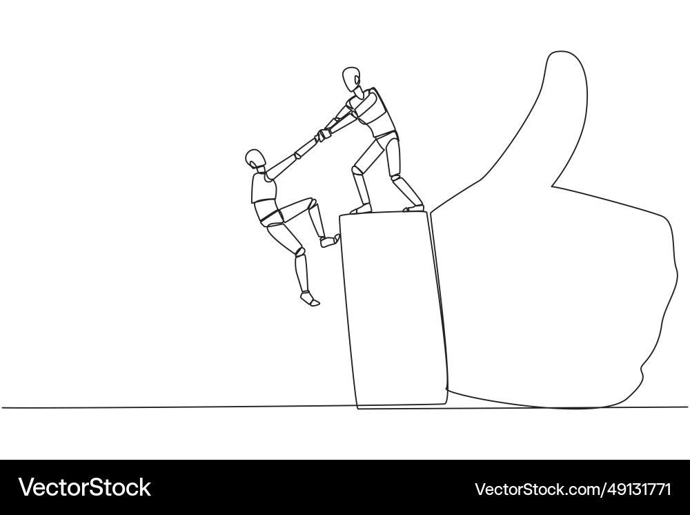 Continuous one line drawing smart robot helps Continuous one line drawing smart robot helps Vector Image