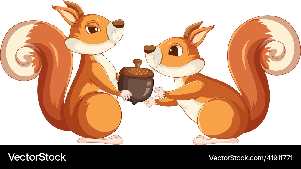 Cute cartoon squirrel holding acorn on white vector image