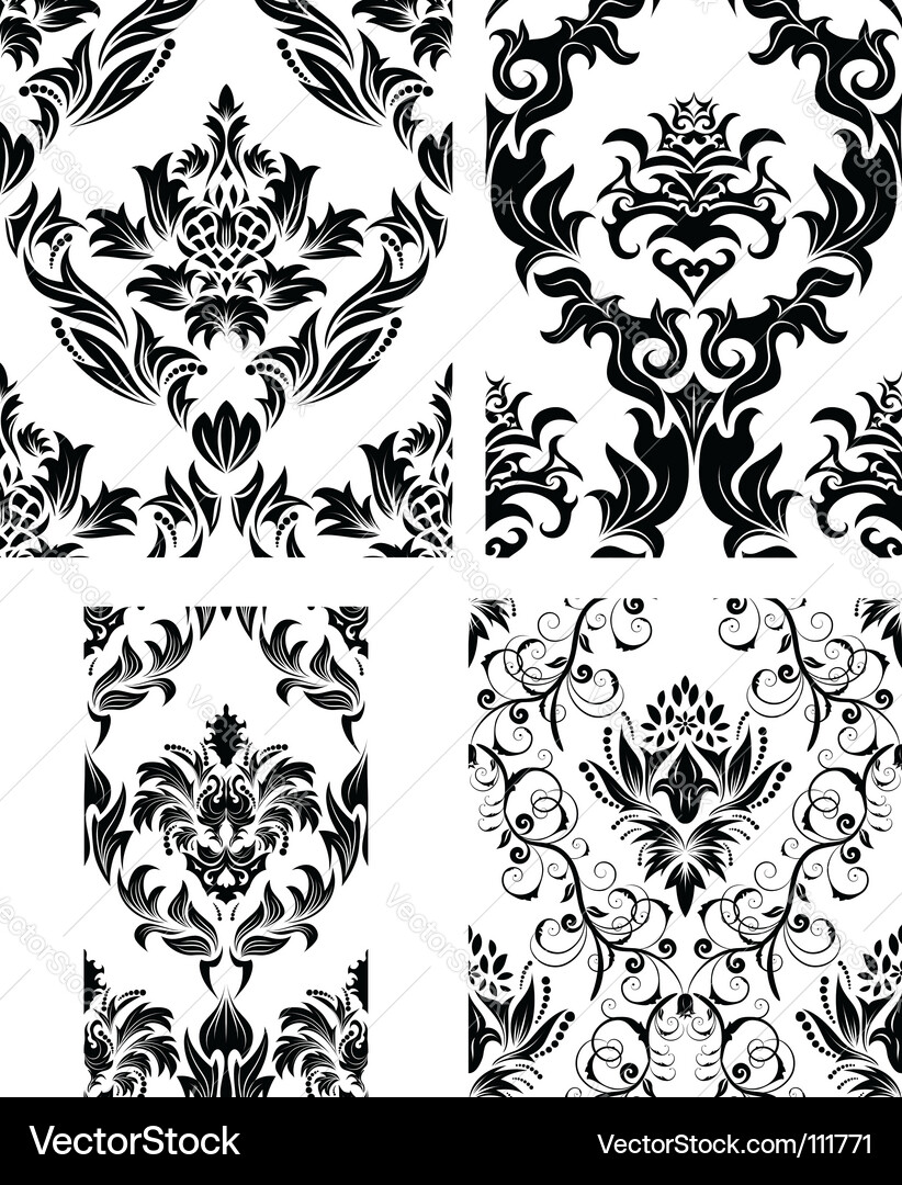 Damask patterns set vector image