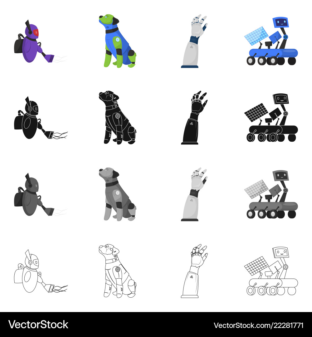 Isolated object of robot and factory logo set Isolated object of robot and factory logo set vector image