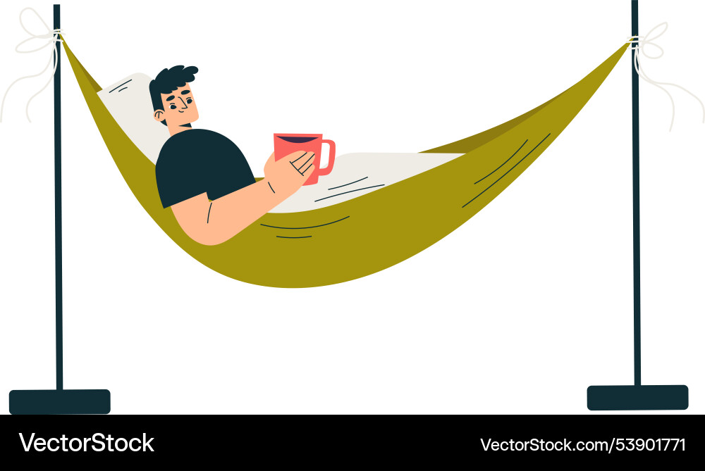 Man character swing on hammock with mug hang Vector Image