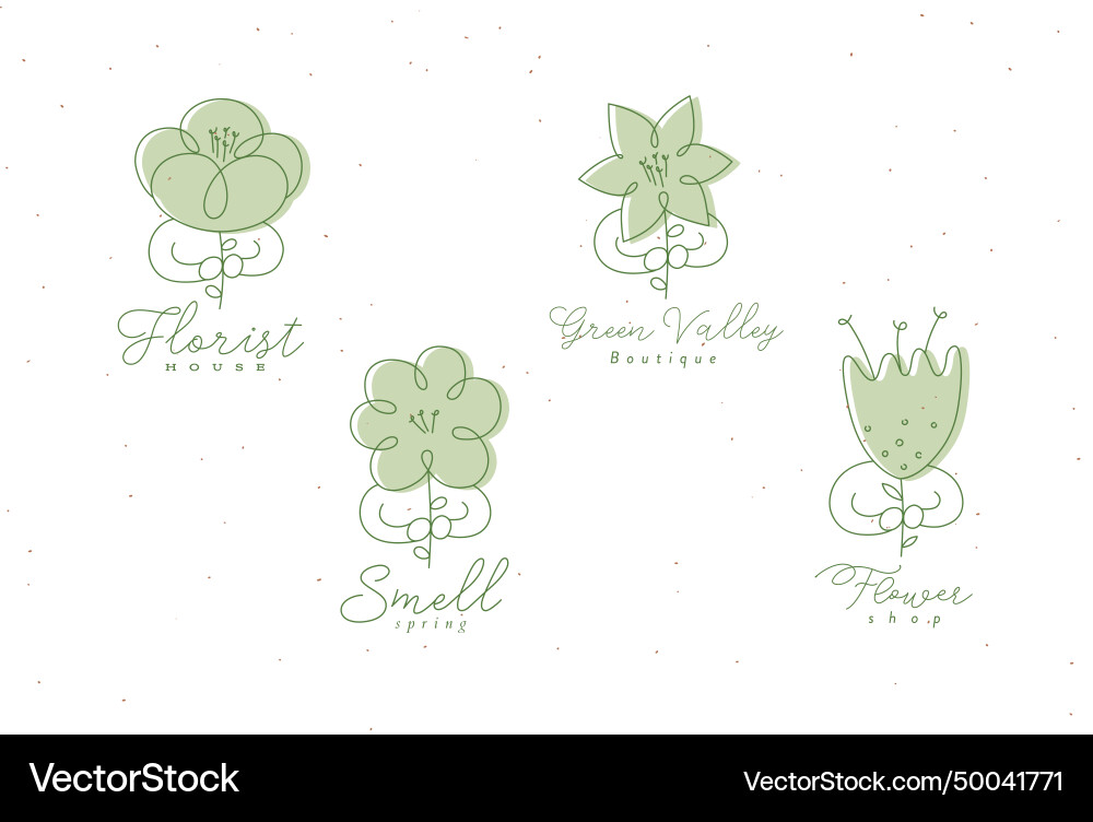 Man with flower labels set in minimalism linear vector image