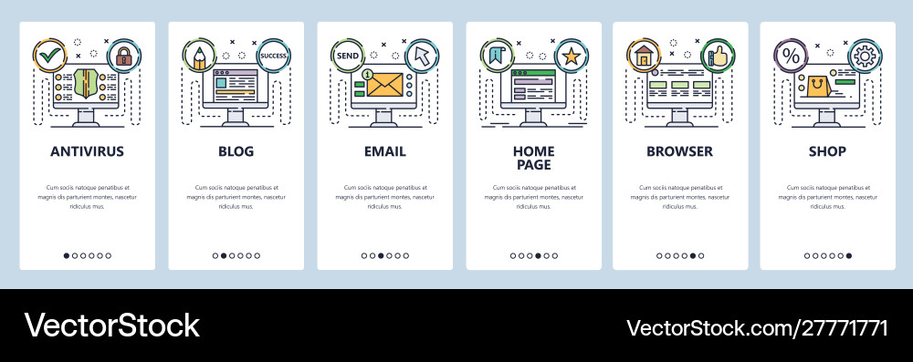 Mobile app onboarding screens computer technology vector image