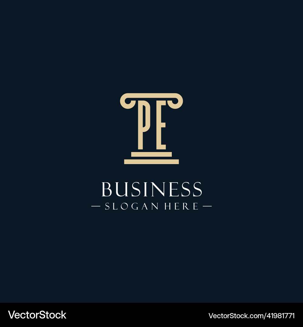 Pe initial monogram logos with pillar shapes style vector image