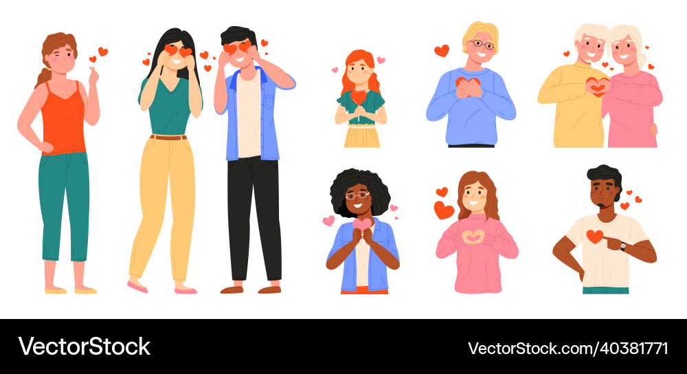People with hearts happy men and women People with hearts happy men and women vector image