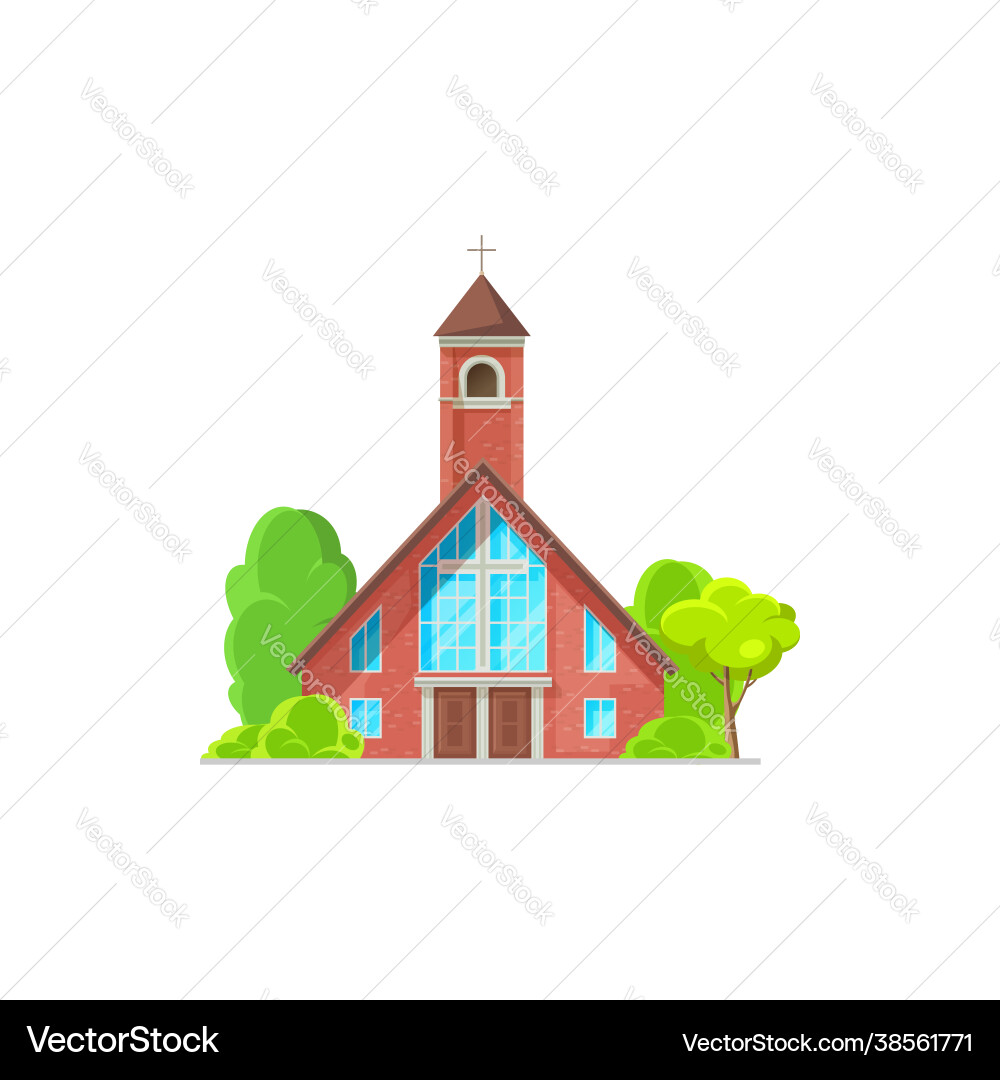 Red brick catholic church evangelical tower icon vector image