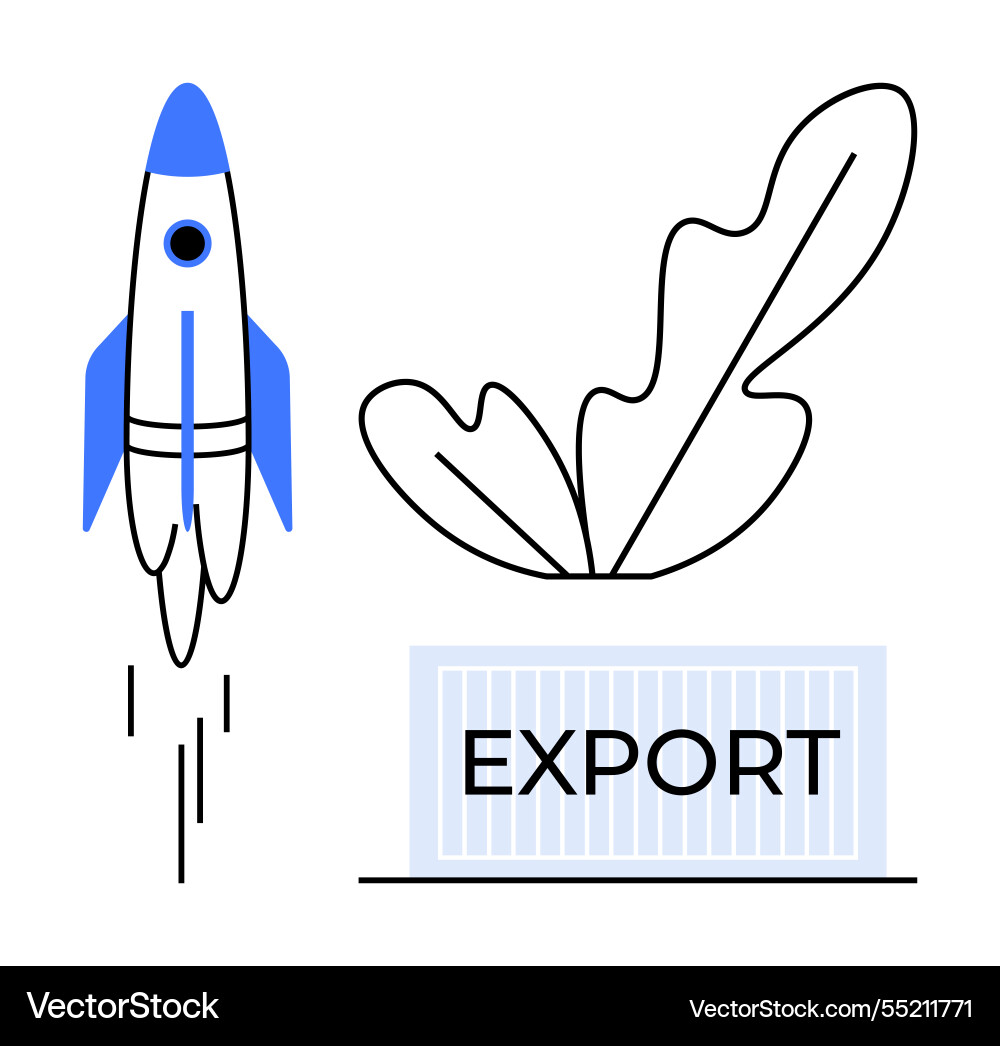 Rocket launch leaf and export container growth Rocket launch leaf and export container growth Vector Image