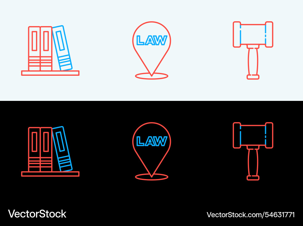 Set line judge gavel office folders and location Set line judge gavel office folders and location vector image