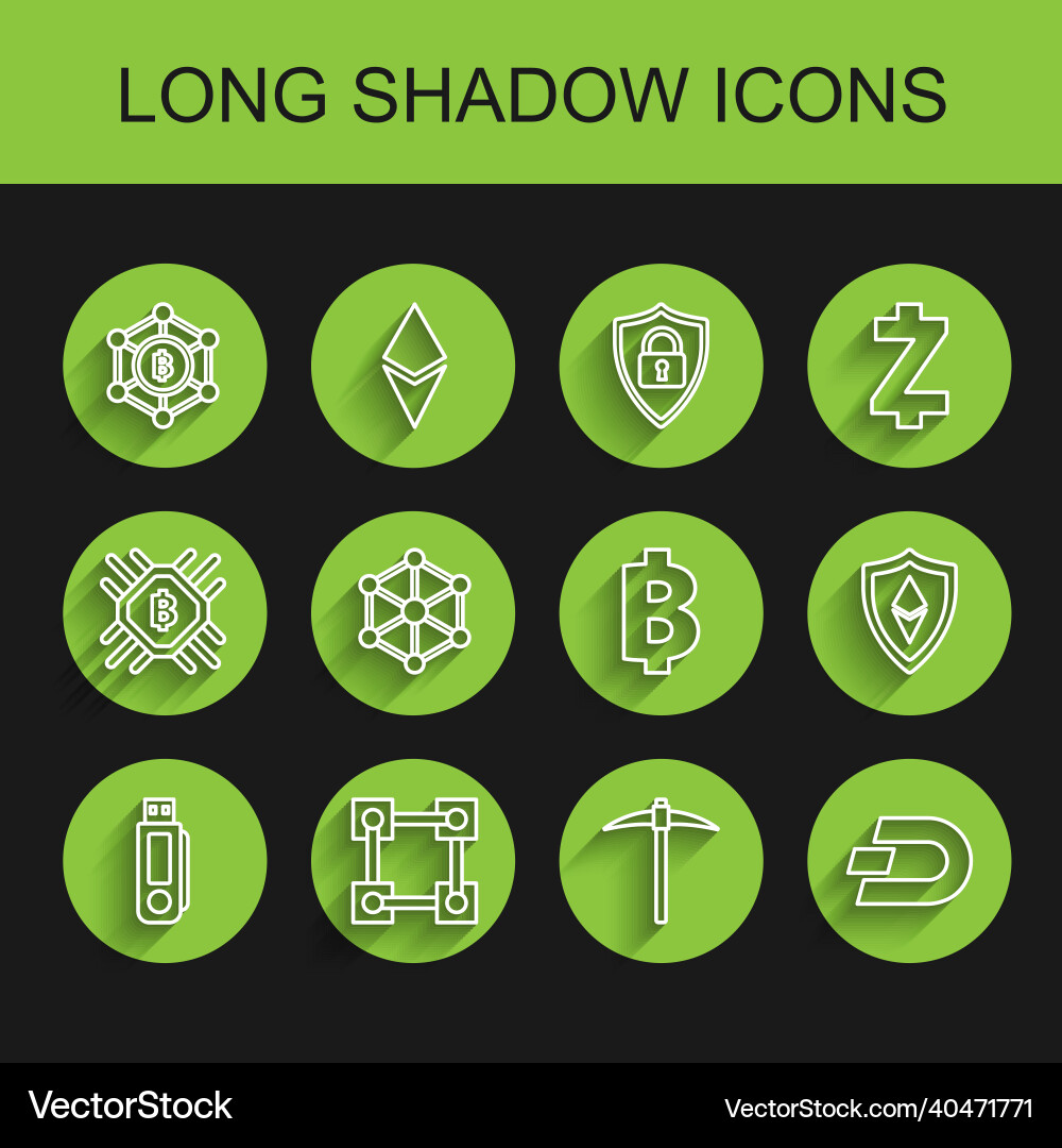 Set line usb flash drive blockchain technology Vector Image