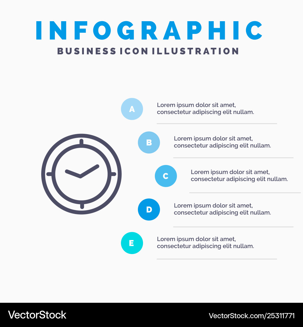 Watch time timer clock line icon with 5 steps Watch time timer clock line icon with 5 steps Vector Image