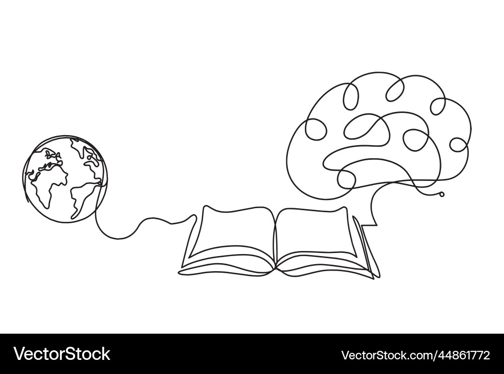 Abstract open book with brain as line drawing vector image