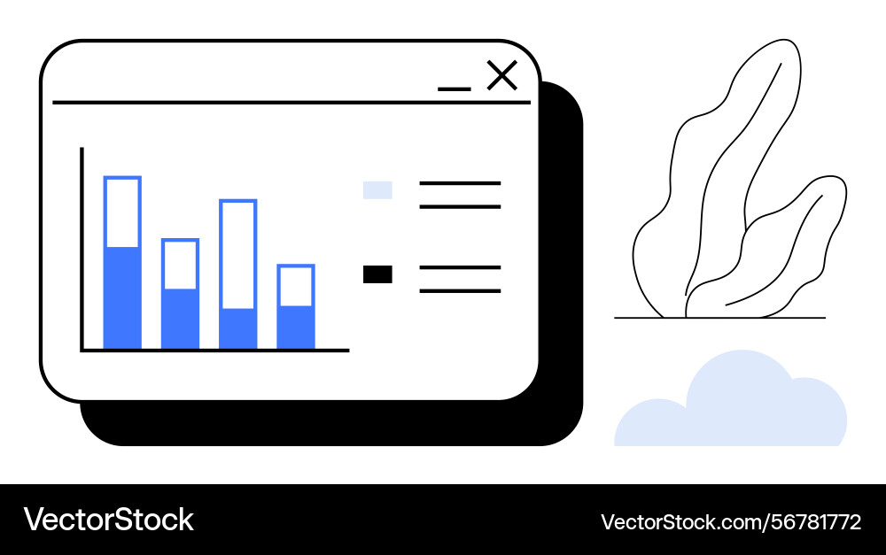 Data analytics window with bar chart vector image