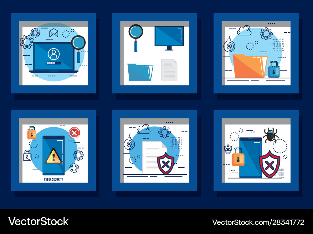 Design set cyber security and icons Design set cyber security and icons vector image