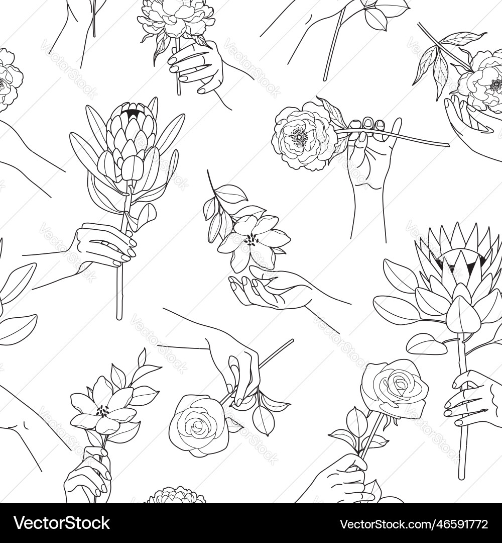 Elegant Female Hands & Flowers Pattern Vector Image