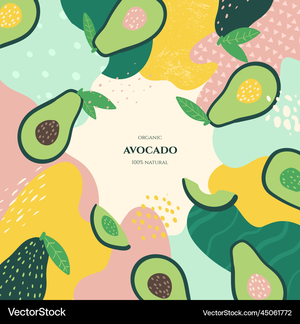 Frame with doodle avocado and abstract elements Frame with doodle avocado and abstract elements vector image
