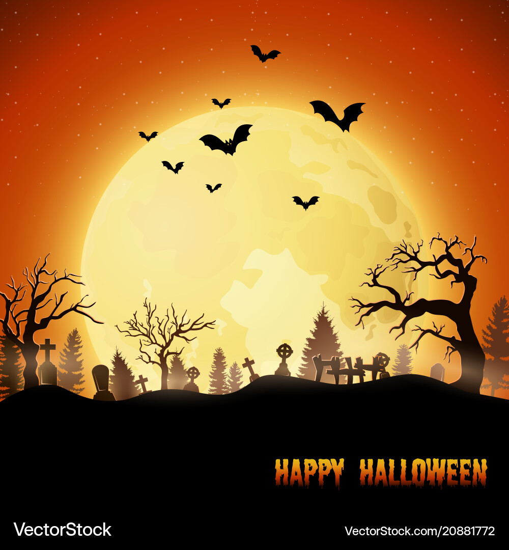 Halloween Night with Full Moon vector image