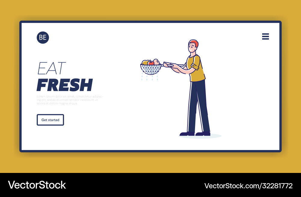 Landing page with man washing fruits Vector Image