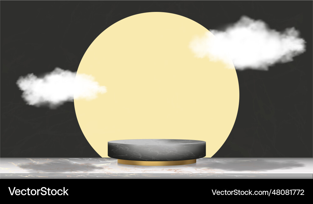 Minimal podium display with clouds and black Vector Image