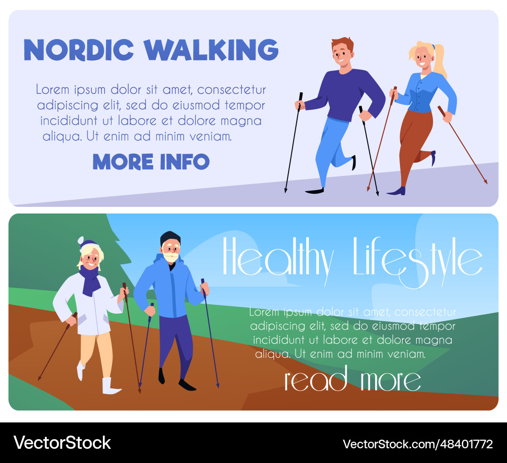 Nordic Walking und gesunde Lifestyle-Web-Banner Nordic Walking und gesunde Lifestyle-Web-Banner vektorbild