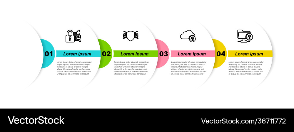 Set line cyber security cloud computing lock Vector Image